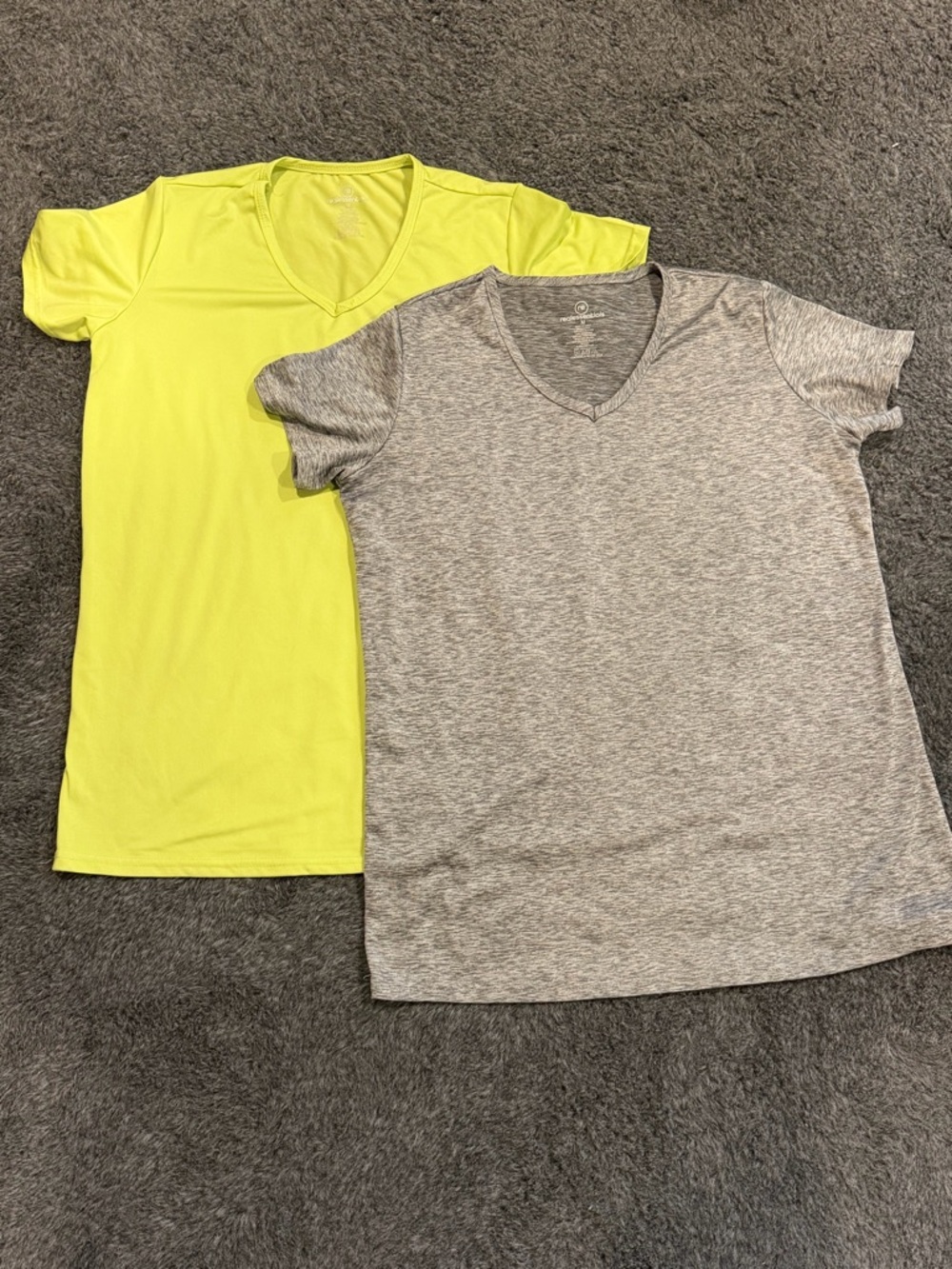 Essentials Short-Sleeve Athletic V-Neck Tees - Neon Yellow & Heather Gray